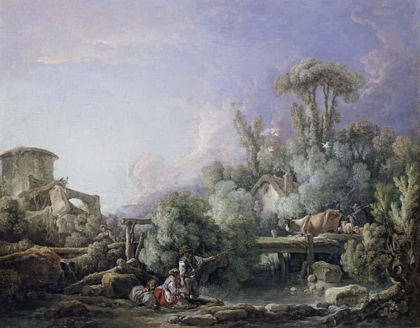 Francois Boucher Landscape with a Young Fisherman oil painting picture